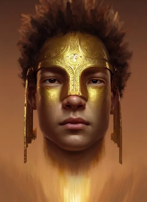 Image similar to a portrait of a golden sage child with an enormously large head, an ancient pale sage child with a third eye, highly detailed, digital painting, artstation, concept art, intricate, elegant, smooth, sharp focus, art by wlop, mars ravelo and greg rutkowski and craig mullins