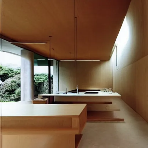 Image similar to “extravagant luxury modern kitchen, interior design, natural materials, by Tadao Ando and Koichi Takada”