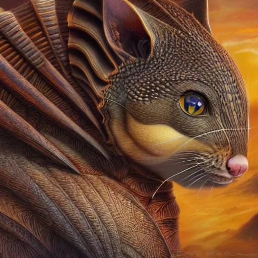 Image similar to a detailed fantasy painting of a hybrid between cat and armadillo, by lauri blank, artgerm, evelyn de morgan, 8K, 50mm lens