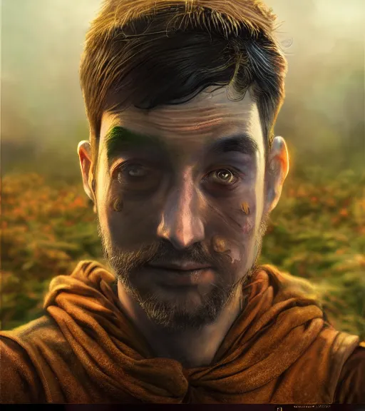 Prompt: an epic fantasy comic book style portrait painting of a schizophrenic person living in a parallel - world, two worlds, unreal engine 5, v - ray render, daz, hyperrealistic, octane render, cosplay, rpg portrait, dynamic lighting, intricate detail, harvest fall vibrancy, cinematic