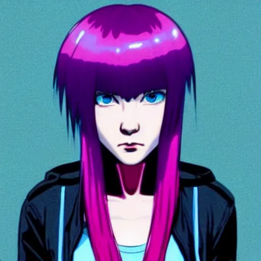 Image similar to « highly detailed, scarlet johnson, ghost in the shell, pink hair, pretty, blue eyes »