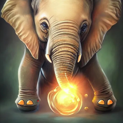 Image similar to epic professional digital airbrushed portrait art of a cute baby elephant dressed as a magician,, best on artstation, cgsociety, wlop, Behance, pixiv, cosmic, epic, stunning, gorgeous,, masterpiece by Dorian Cleavanger and Stanley Lau,