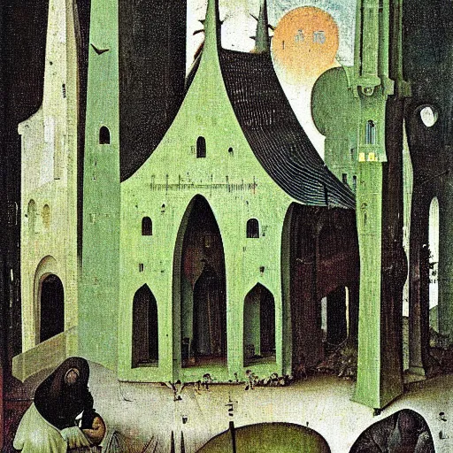 Image similar to green mosque by hieronymus bosch