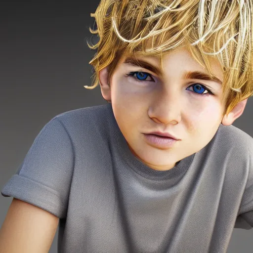 Prompt: a detailed portrait of a boy with wavy blonde hair art illustration, incredibly highly detailed and realistic, 8 k, sharp focus