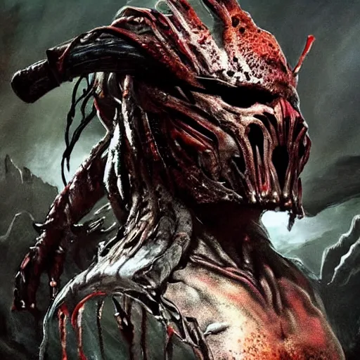 Image similar to predator from movie, full body picture, wide angle view, sci-fi, high definition details hyperrealistic, digital art, artstasion, deep depth of field