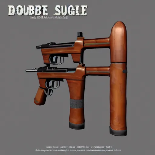 Image similar to 3 d model of double barrel shotgun, low poly toon shading, flat colors, low poly artstation