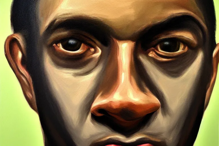 Image similar to frank the ai painter self portrait, detailed eyes, photorealistic