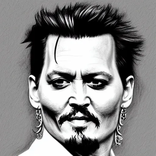 Image similar to a professional pencil sketch of johnny depp, 4 k