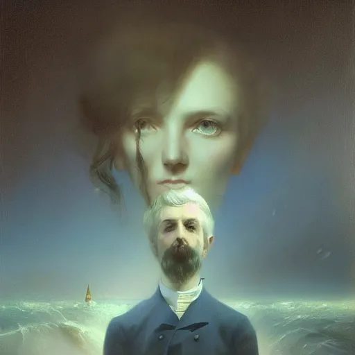 Image similar to three quarters portrait surrealism favusim by Aleksi Briclot and by Ivan Aivazovsky, masterpiece