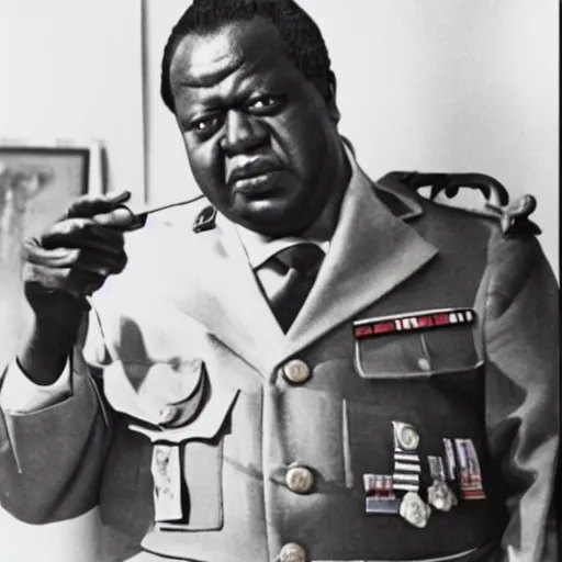 Image similar to a portrait of Idi Amin Dada in the spirit of Dadaism