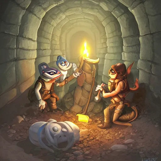 Image similar to D&D, a group of pepe digging in a tunnel by torchlight, artwork by Artgerm, Don Bluth