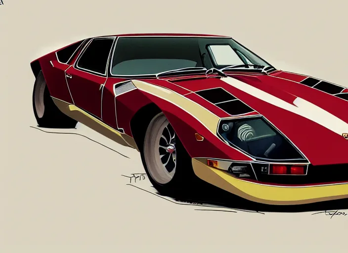 Image similar to a blending, amalgamation and detailed combination of a lamborghini countach, datsun 2 6 0 z and a jaguar e - type, concept art, round headlights, 8 k, highly detailed, trending on art station