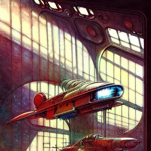 Image similar to ( ( ( ( ( 1 9 5 0 s retro future intricate machine spaceship large window. muted colors. dramatic light ) ) ) ) ) by jean baptiste monge!!!!!!!!!!!!!!!!!!!!!!!!! chrome red