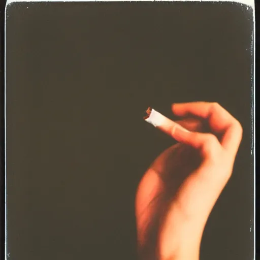 Prompt: a photo of woman hand with a cigarette, polaroid,