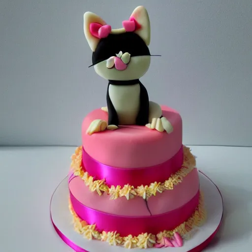 Image similar to beautiful cake with cake kitten holding a hard decoration on top