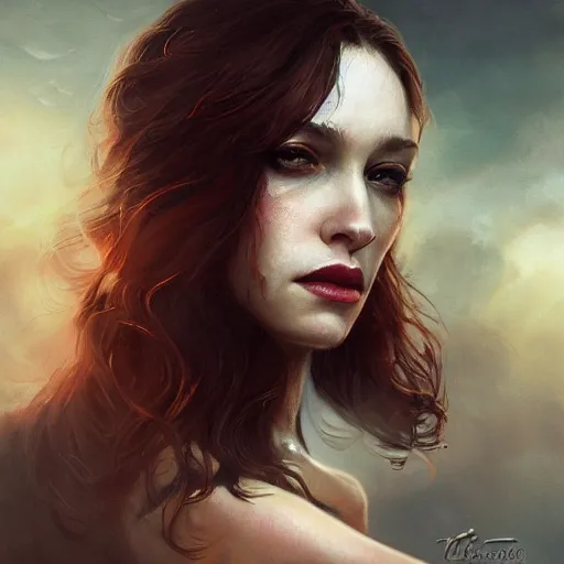 Image similar to majestic gracious regal aristocratic brunette female vampire portrait, atmospheric lighting, painted, menacing, intricate, volumetric lighting, beautiful, rich deep colours masterpiece, golden hour, sharp focus, ultra detailed, by leesha hannigan, ross tran, thierry doizon, kai carpenter, ignacio fernandez rios