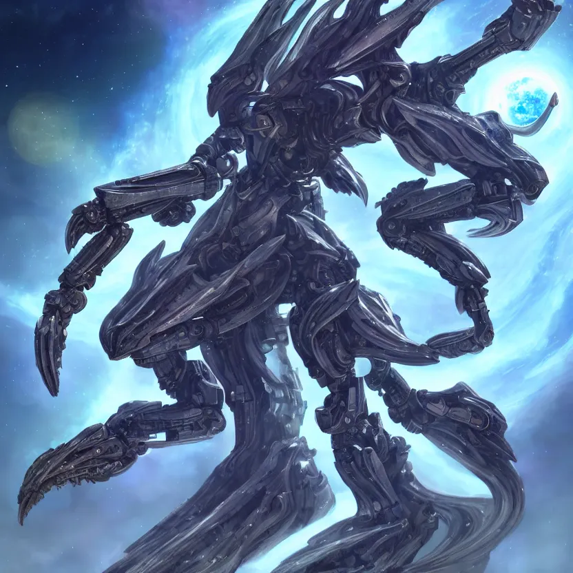 Prompt: goddess shot, galactic sized stunning beautiful anthropomorphic robot mecha female dragon, in space, larger than planets, holding the earth, the earth a mere marble in her claws, detailed silver armor, epic proportions, epic scale, detailed digital art, furry, macro art, dragon art, giantess, warframe fanart, furaffinity, deviantart, realistic