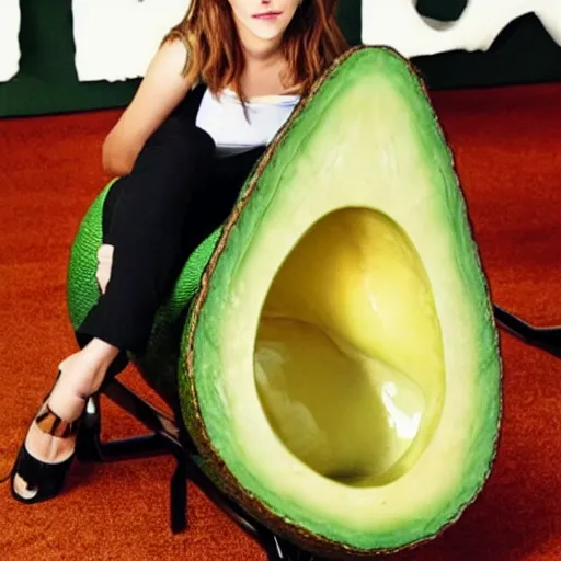 Image similar to emma watson as an avocado chair