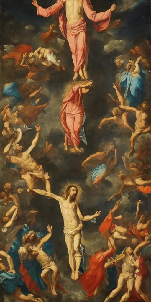 Prompt: ascension of christ. 1 8 th century realistic expressive oil on paper