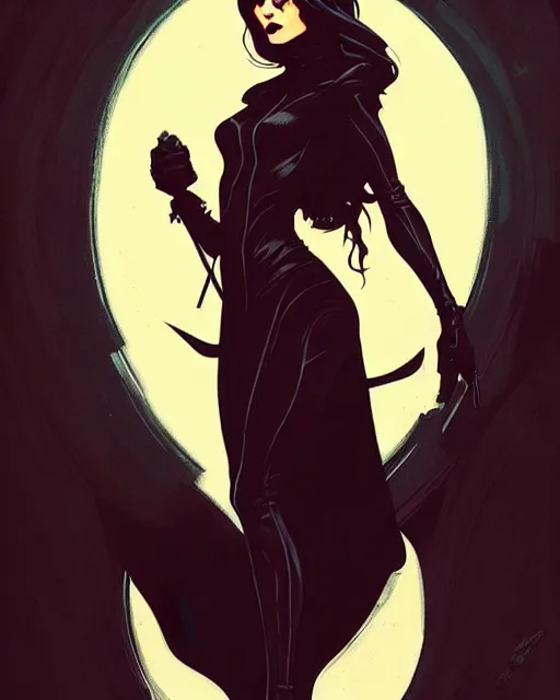 Image similar to rafael albuquerque comic art, peter mohrbacher, steve niles, artgerm, pretty mary elizabeth winstead witch, black dress, symmetrical eyes, long blonde hair