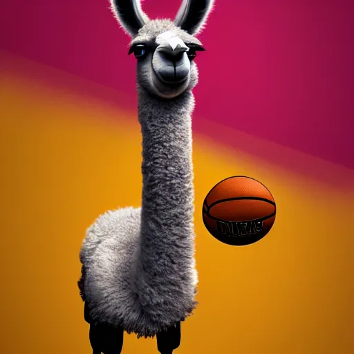 Image similar to a llama dunking a basketball, 4 k, digital art, high resolution, trending on artstation