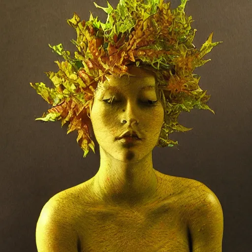 Image similar to dryad, her skin are yellow leaves