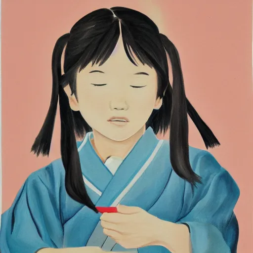 Prompt: a painting of Japanese schoolgirl, clothed, gouache