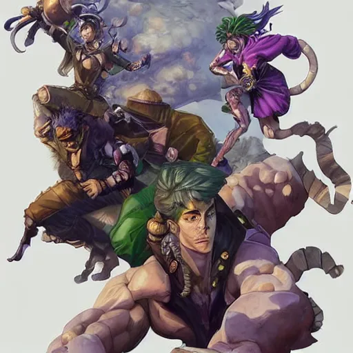 Prompt: paper sketch of jojo's bizarre adventure, D&D, fantasy, highly detailed, digital painting, trending on artstation, concept art, sharp focus, illustration, art by artgerm and greg rutkowski and magali villeneuve