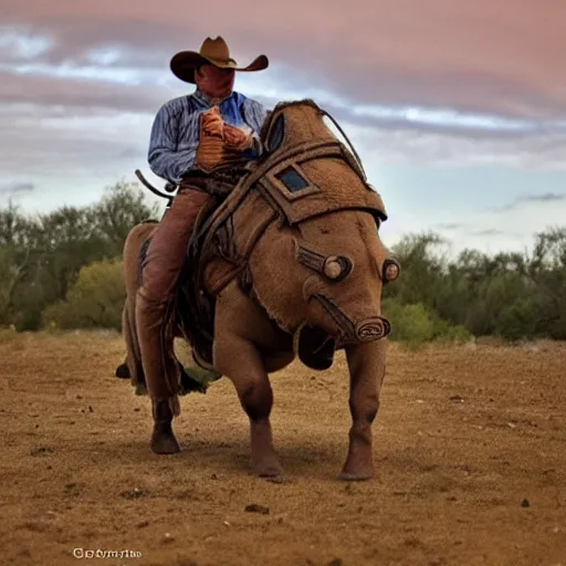 Image similar to a cowboy riding a tardigrade