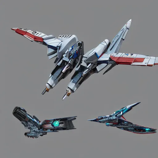 Prompt: a mechanized falcon with wings spread out, orthographic view, top down view, bottom view, side view, blueprints, macross, mecha, jet fighter, space shuttle, robotic, highly detailed, artstation, super realistic, unreal engine