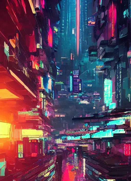 Image similar to A professional digital painting of a far-future cyberpunk city, Kowloon, by Alena Aenami, trending on Artstation