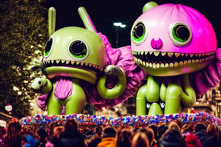 Image similar to photo of giant cute elaborate parade float character designed by ( ( ( ( ( ( ( ( giger ) ) ) ) ) ) ) ) and beeple!!!!!!!!!!!!!!, in the macys parade, detailed 4 k photo,