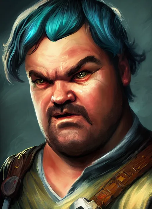 Image similar to A fantasy comic book style portrait painting of jack black as a halfling thief, unreal 5, DAZ, hyperrealistic, octane render, RPG portrait, dynamic lighting