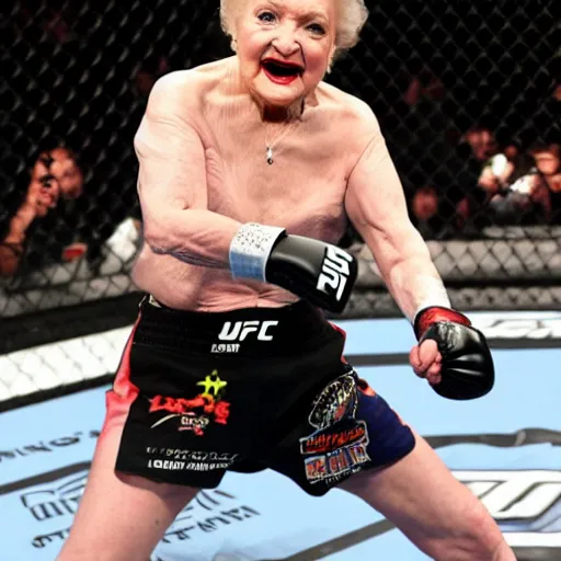 Prompt: betty white boxing stepen hawking ufc octagon mma