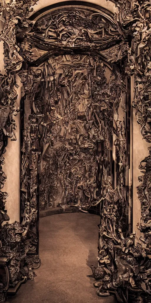 Image similar to the entrance to a private club in hell, intricate details