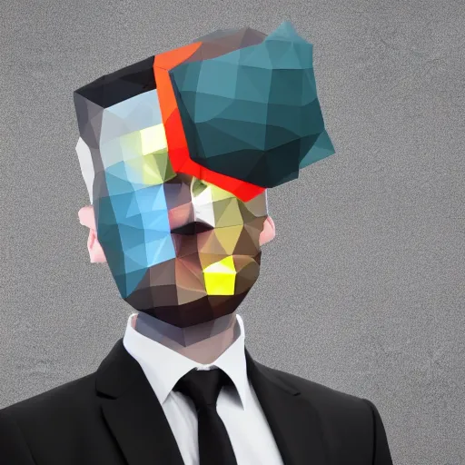 Prompt: low poly business man with tv head, glitch art