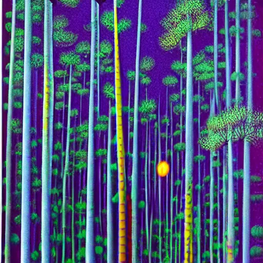 Prompt: the towering douglas fir trees kept her safe with their continual breath, surrealistic abstract art in the style of Kikuji Yamashita,