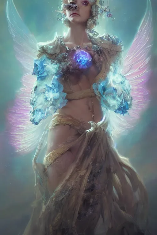 Image similar to face closeup of extremely beautiful girl necromancer, magical fairy flowers and ice velvet, diamonds, angels, 3 d render, hyper - realistic detailed portrait, holding fire and electricity rainbow, ruan jia, wlop. scifi, fantasy, magic the gathering, hyper detailed, octane render, concept art, peter mohrbacher