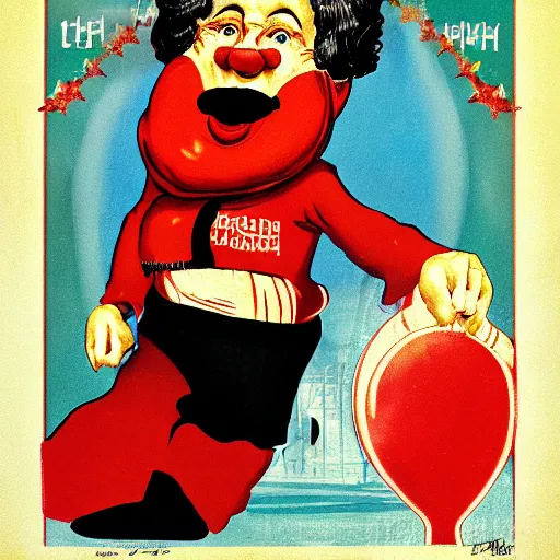 Image similar to communist clown, propaganda art style