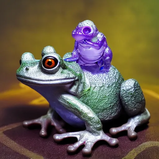 Image similar to crystal frog in creepy scary nightmare atmosphere, realsitic