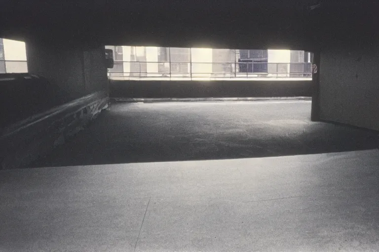 Prompt: obscured fuzzy rhino, inside of an badly lit 1970s parking garage, ektachrome photograph, volumetric lighting, f8 aperture, cinematic Eastman 5384 film