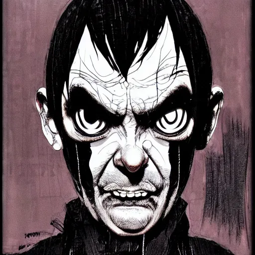 Image similar to Mr Bean looking sinister, by Tsutomu Nihei, highly detailed