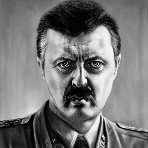 Image similar to Portrait of Igor Ivanovich Strelkov calling for total mobilization, photo-realistic, 2K, highly detailed, by Giger