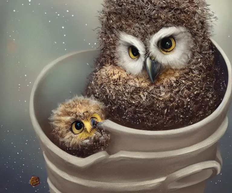 Prompt: a qr code pointing to the youtube website! dream long shot of a very cute owl chick nesting in a very cozy cup on the window of a smiling toddler, esao andrews, humorous illustration, hyperrealistic, big depth of field, warm colors, night scenery, low light, 3 d octane render, 4 k, conceptart, hyperdetailed, hyperrealistic, trending on artstation