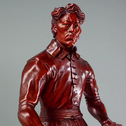 Image similar to museum young van damm portrait statue monument made from porcelain brush face hand painted with iron red dragons full - length very very detailed intricate symmetrical well proportioned