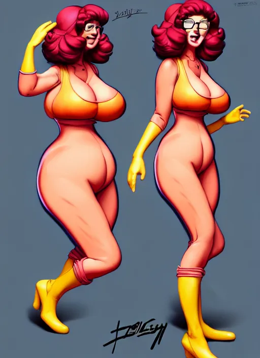 Prompt: the protagonist's mother, jolly, zaftig figure, plump, 1 9 8 0 s fashion tastes, artgerm, artstation trending, archie comics and don bluth animation, quixel megascan, digital 2 d, painterly style, flat illustration, high contrast