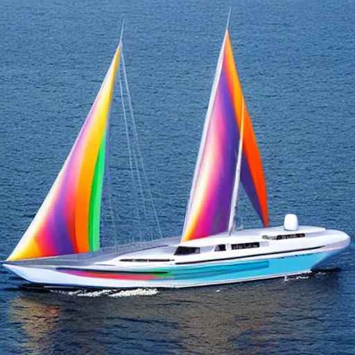 Prompt: futuristic and huge sail yacht painted with patterns inspired by felipe pantone