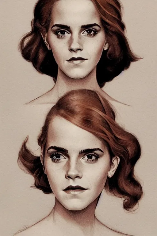 Prompt: emma watson. a streamline moderne portrait in the style of anna dittmann and donato giancola and charles dulac.