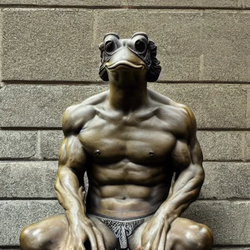 Image similar to greek statue of a buff frog