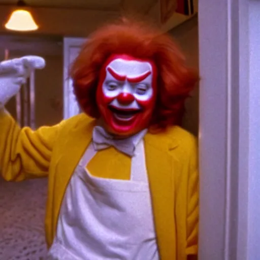 Image similar to A still of Ronald McDonald in The Shining (1980)